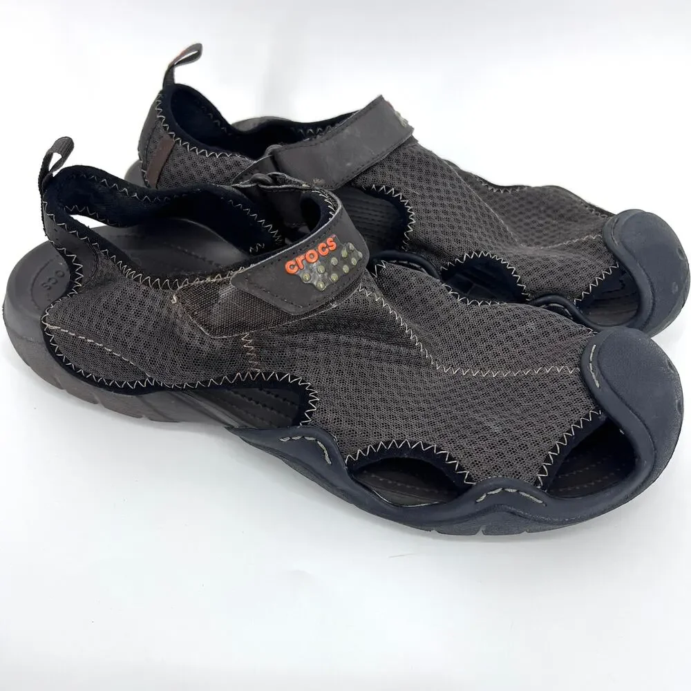 Crocs Mens Swiftwater Closed Toe Brown Mesh Hiking Outdoor Sandals Size 14